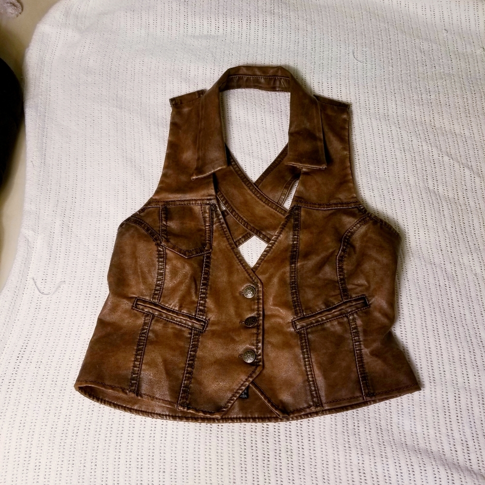 Faux leather brown vest